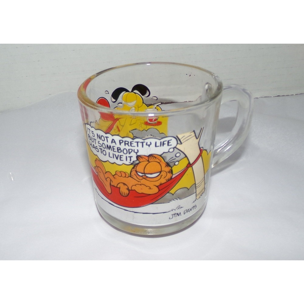 Vintage 1978 McDonalds Garfield Glass Mug Odie Hammock Jim Davis Cartoon Cup